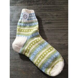 Eesti Kasitoo Estonian Handicraft 100% Villane Kasitoo Green Blue White Socks Ne
